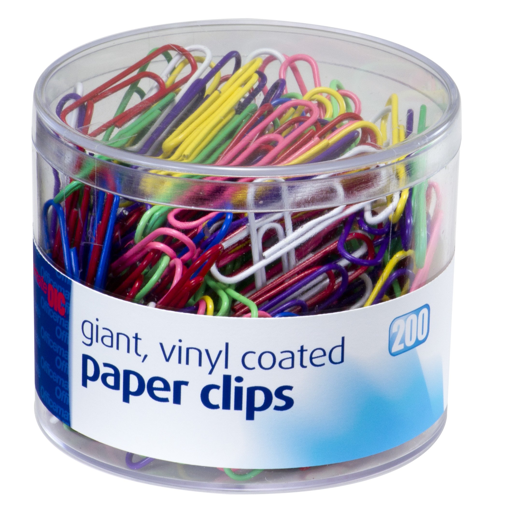 Officemate Assorted Color Giant Vinyl Paper Clips, 200 per Tub (97632)