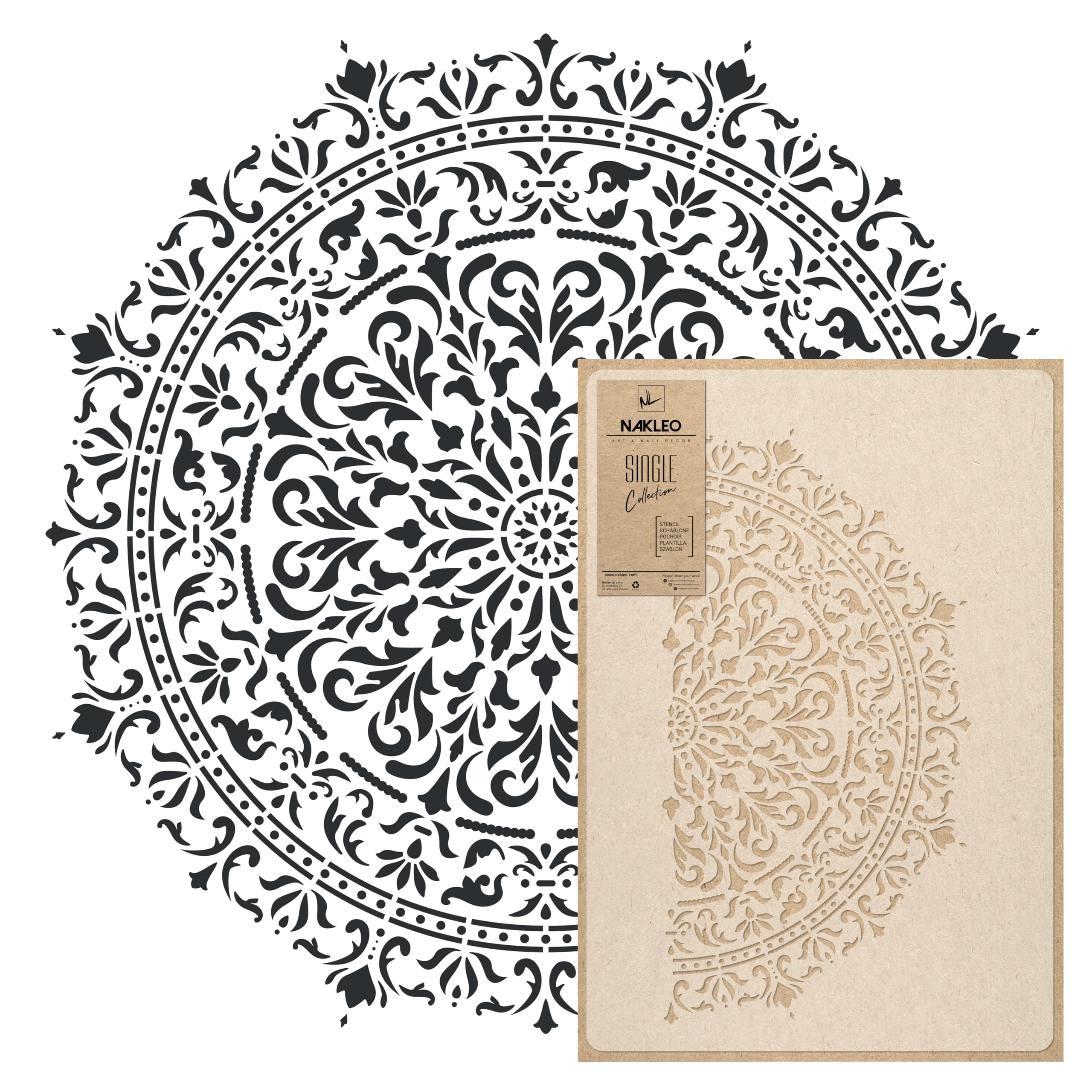 NAKLEO Mandala Painting Large Stencil, Diameter 56 cm, Glamour Reusable Plastic Template, Art Craft DIY, Big Geometric Mandala Pattern for Wall, Floor, Wood, Fabric, Furniture — image 1