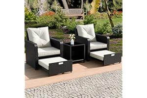 SENYUN Outdoor Rattan Daybed, Sunbed Wicker Patio Chair w/Adjustable Backrest & Waterproof Upholstered Cushion, PE Wicker Convertible Sofa Furniture Set with Table for Poolside Garden, Black