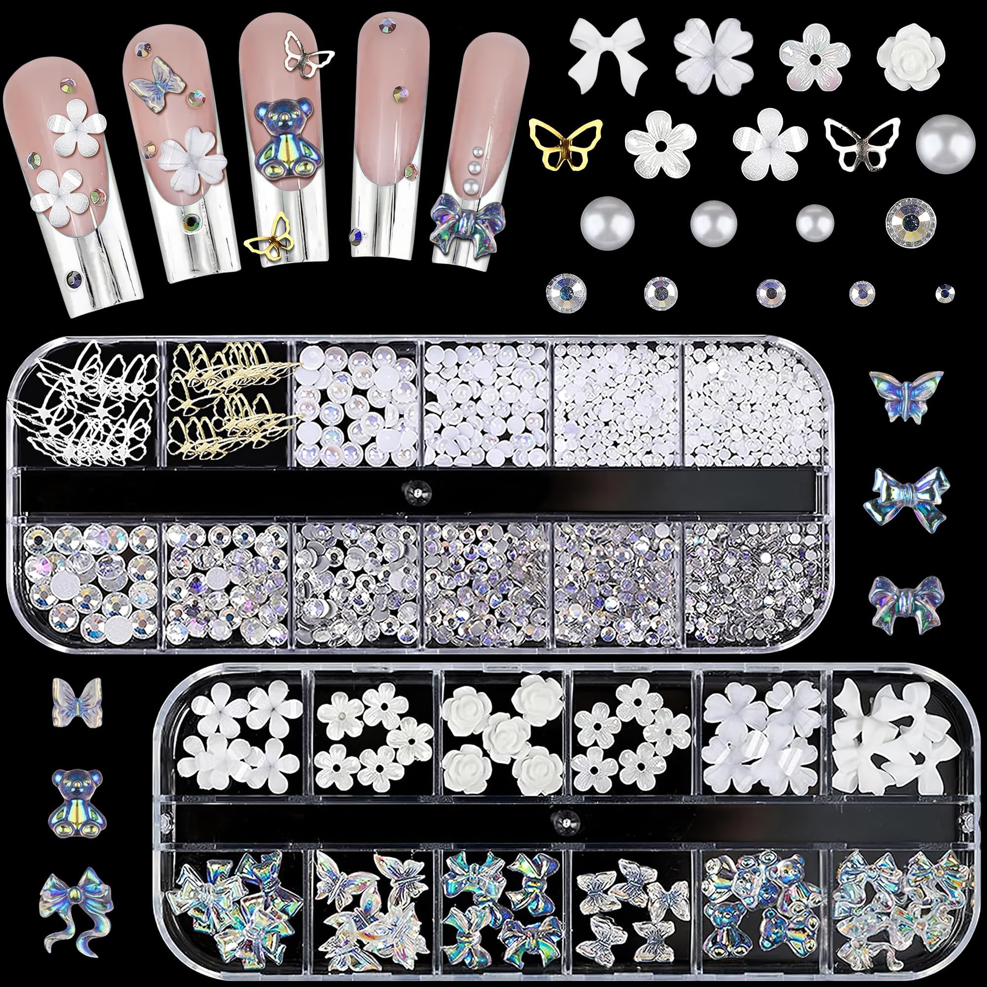 520 Pcs Nail Rhinestones for Nails - Bow Nail