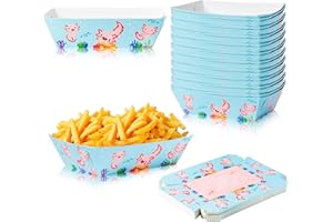 BkeeCten 50pcs Axolotl Pattern Paper Food Trays Cartoon Axolotl Disposable Paper Food Boat Nacho Hot Dog Fries Food Serving Tray for Kids Birthday Baby Shower Picnic Supply