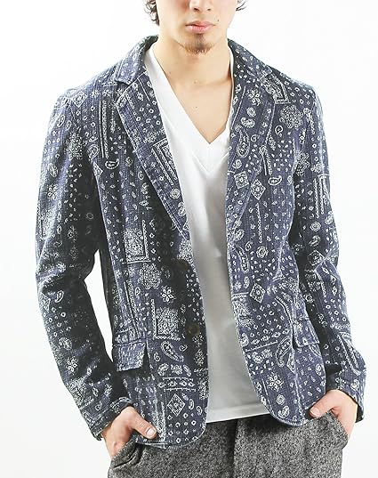 Amazon プリペラ 素材 ペイズリー柄 テーラードジャケット メンズ カジュアル Lサイズ ネイビー コート ジャケット 通販
