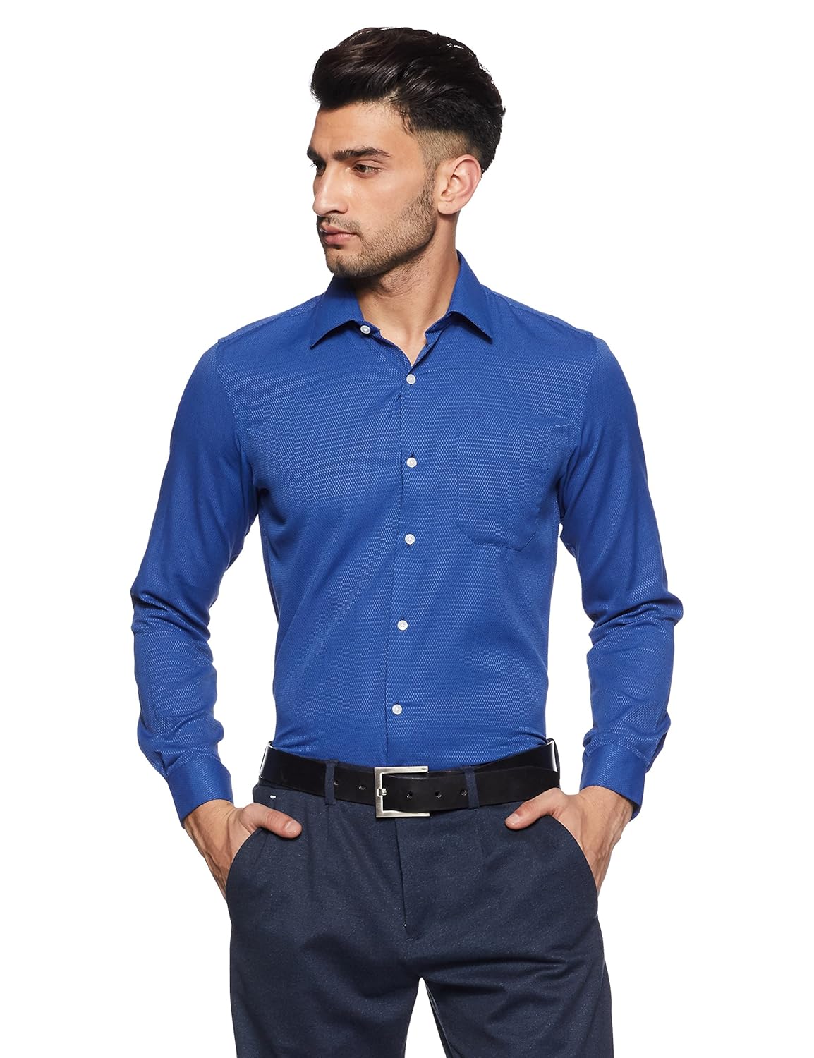 peter england men's plain slim fit formal shirt