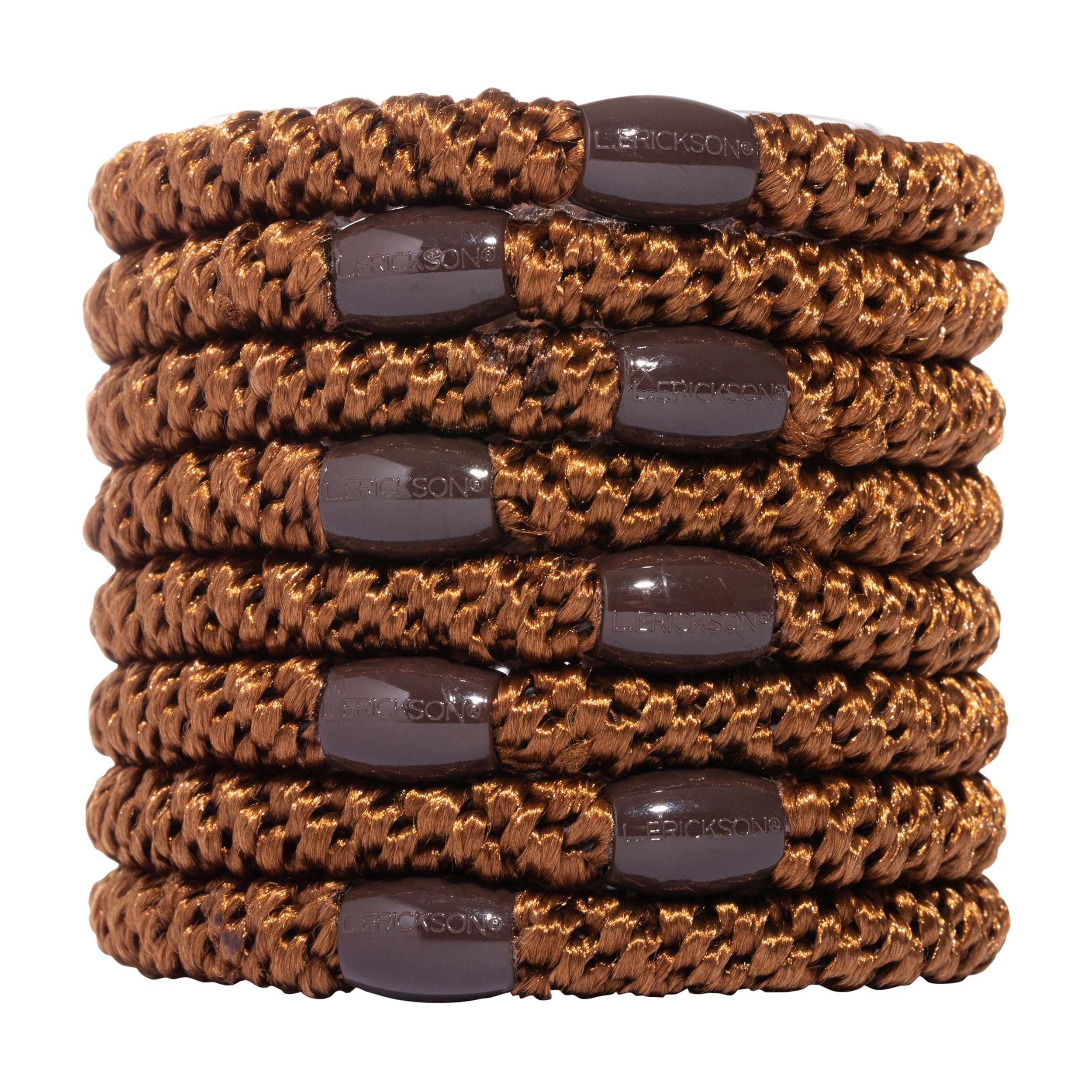 L. Erickson Grab & Go Ponytail Holders, Mocha, Set of Eight - Exceptionally Secure with Gentle Hold