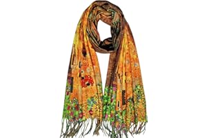 VENVSBEE Reversible Soft Cashmere Feel Scarf Large Shawl Wrap Double-side Art Print Warm Pashmina Klimt Van Gogh Gifts