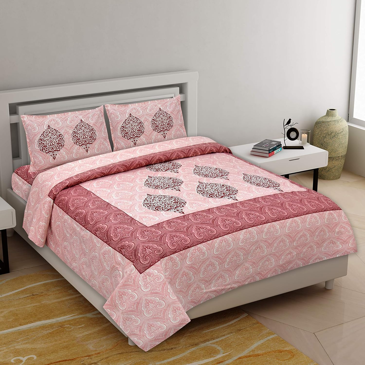 GOOD STORE Brand 144 TC 100 Cotton Bedsheet King Size Bed with 2