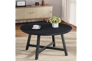 IDEALHOUSE 36 Inch Round Coffee Table, Large Center Table with Adjustable Feet, Thickened Metal Legs Accent Tables with Wood 