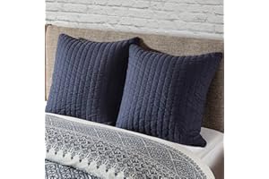 INK+IVY 100% Cotton Single Euro Sham - European Square Decorative Pillow Cover, Hidden Zipper Closure (Pillow Insert NOT Included), Camila, Quilted Navy 26"x26"