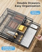HUANUO Monitor Stand with 2 Drawers, Mesh Organizer, 40 lb Capacity view 2