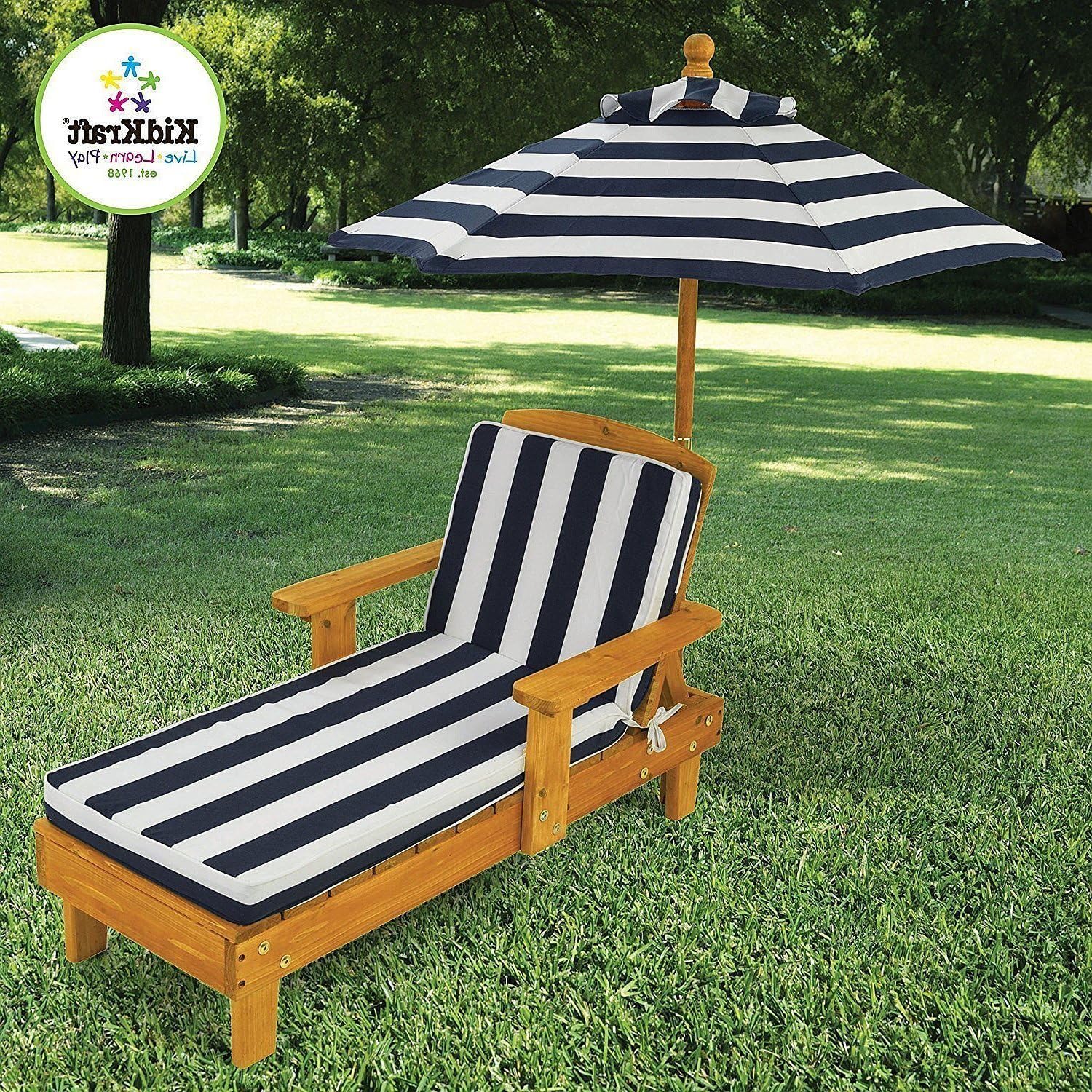 Elegant Popular Kids Toddlers Dark Blue/White Backyard Patio Deck Chaise Lounge Chair With Matching Umbrella- Beautiful Stylish Lightweight- Weatherproof Finish Portable Durable Sturdy- Summer Fun: Toys & Games