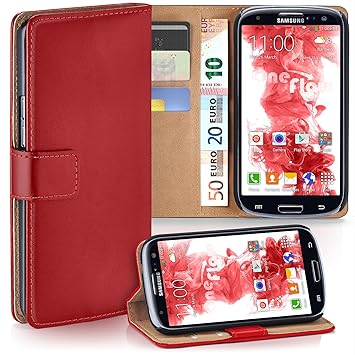 moex Samsung Galaxy S3 | Hülle Rot mit Karten-Fach 360° Book Klapp-Hülle Handytasche Kunst-Leder Handyhülle für Samsung Galax