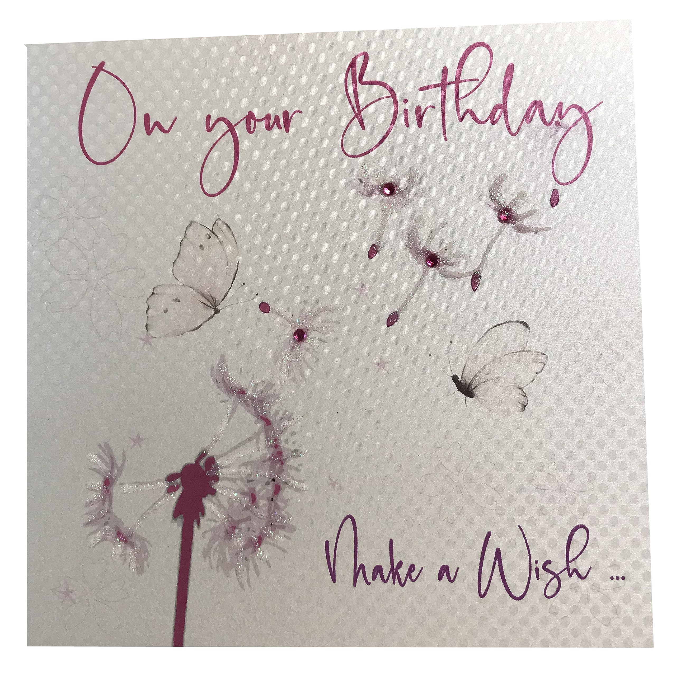 WHITE COTTON CARDS On Your Birthday Make a Wish Handmade Card, WB140,16cm x 16cm