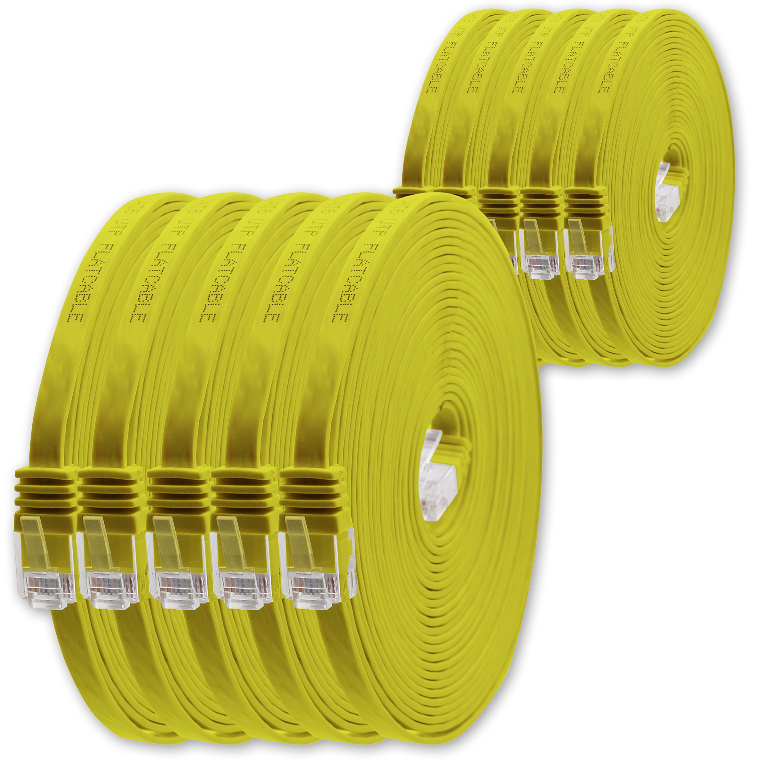 1aTTack.de 1.5 m - Yellow - 10 Pieces - Ethernet Network Cable Cat6 Flat Lan Gigabit RJ45 Cat 6 Compatible Cat5 Cat5e Cat7 Cat8