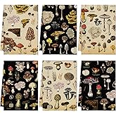 Redbaker 6 Pcs Mushroom Kitchen Towels Set Vintage Mushroom Dish Cloth Cottage Core Rustic Style Hand Tea Towels Black Absorbent Farmhouse Whimsical Home Decor for Cooking Baking Housewarming Gift
