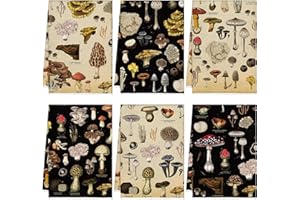Redbaker 6 Pcs Mushroom Kitchen Towels Set Vintage Mushroom Dish Cloth Cottage Core Rustic Style Hand Tea Towels Black Absorb