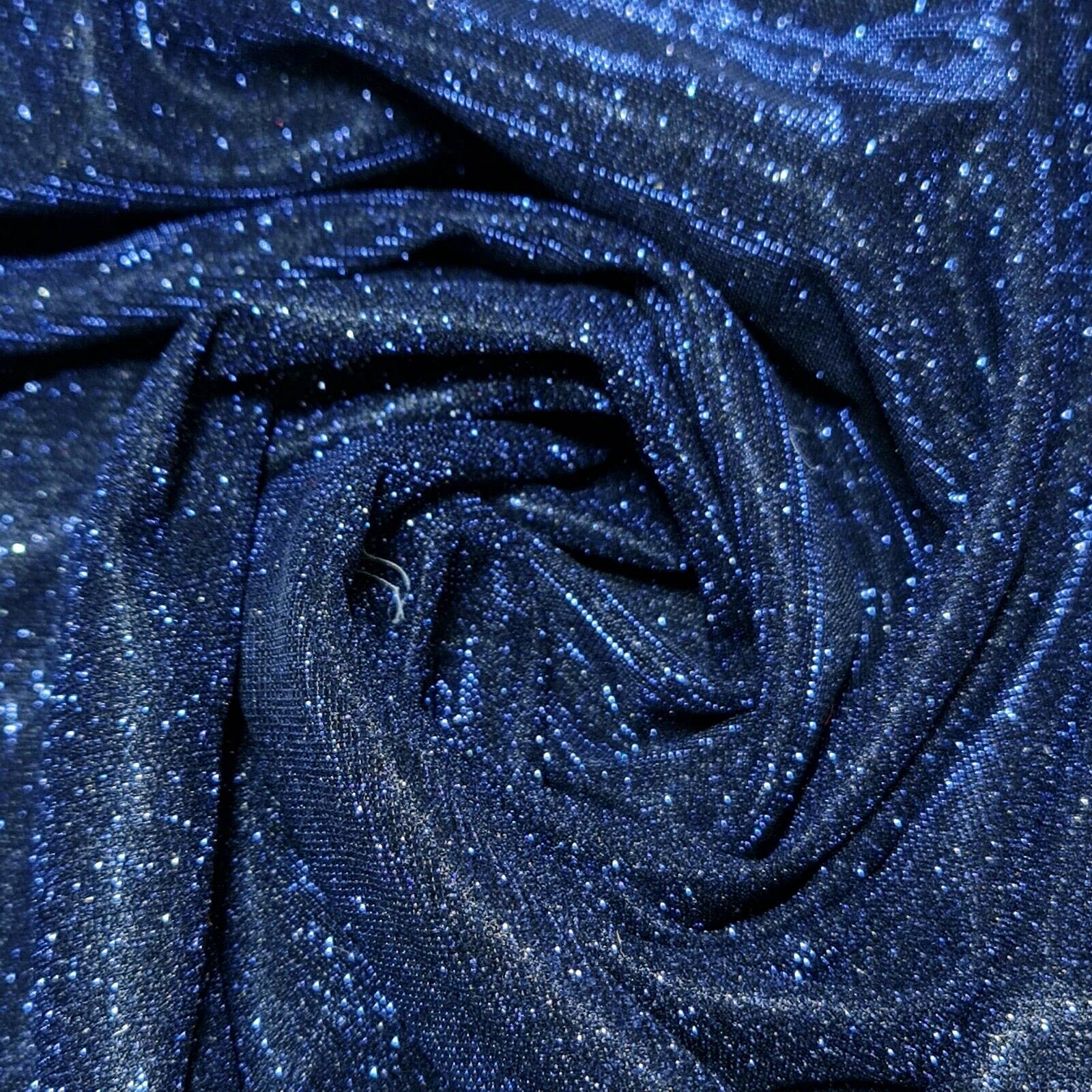 Shimmer Moonlight Glitter Nylon Multi Purpose Stardust Sparkly Shiny Bling Decorations Dress Craft Backdrop Decor Fabric Material 58" - 150cm Wide Sold As 1 Meter Pre - Cut Lengths (Navy Blue) โ image 1