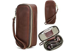 CataPurus Top Grain Leather Travel Case, Vintage Design, Fully Handmade, Genuine Leather Portable Case for 2 Tobacco Pipes and Accessories, Gift Choice for Pipe Lovers, Vintage Red Coffee