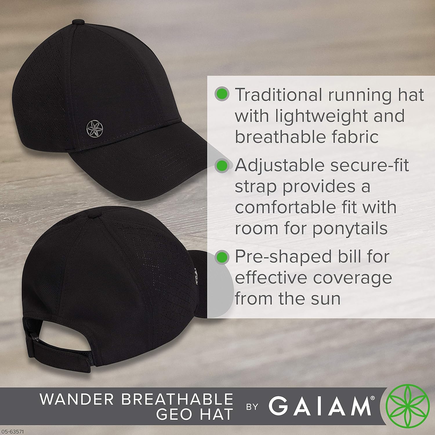 Gaiam Women's Wander Geo Hat - Breathable Ball Cap, Pre-Shaped Bill, Adjustable Size (Running, Outdoors, Baseball, Sun, Hiking, Yoga, Golf, Tennis, Sports & Fitness) - Black: Clothing