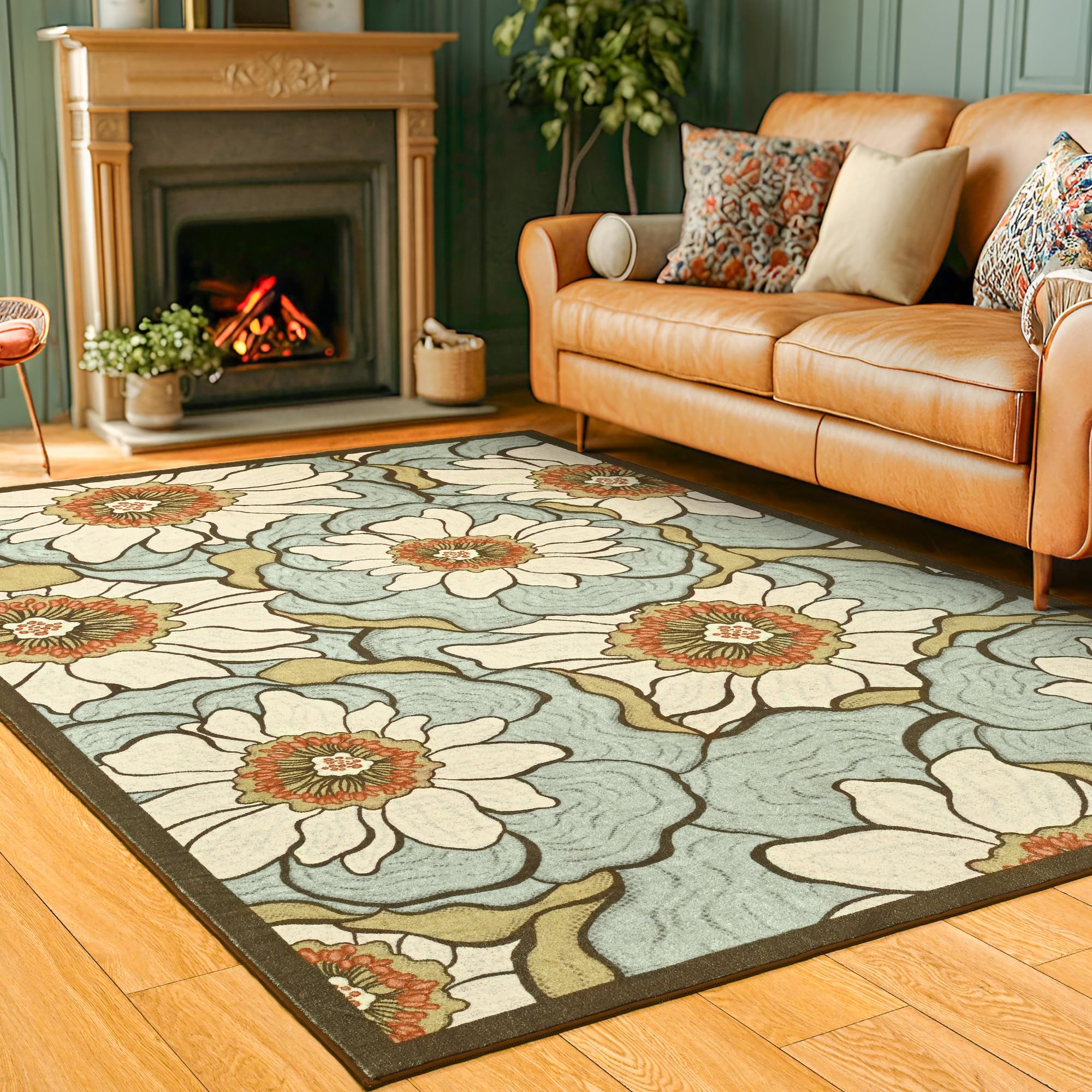 Photo 1 of ST. BRIDGE Area Rug 4x6 Green Rug Washable Boho Rugs Non Slip Vintage Rugs Low Pile Floral Small Carpet for Living Room, Bedroom, Bedside, Kids Room, Office, Dining Room
