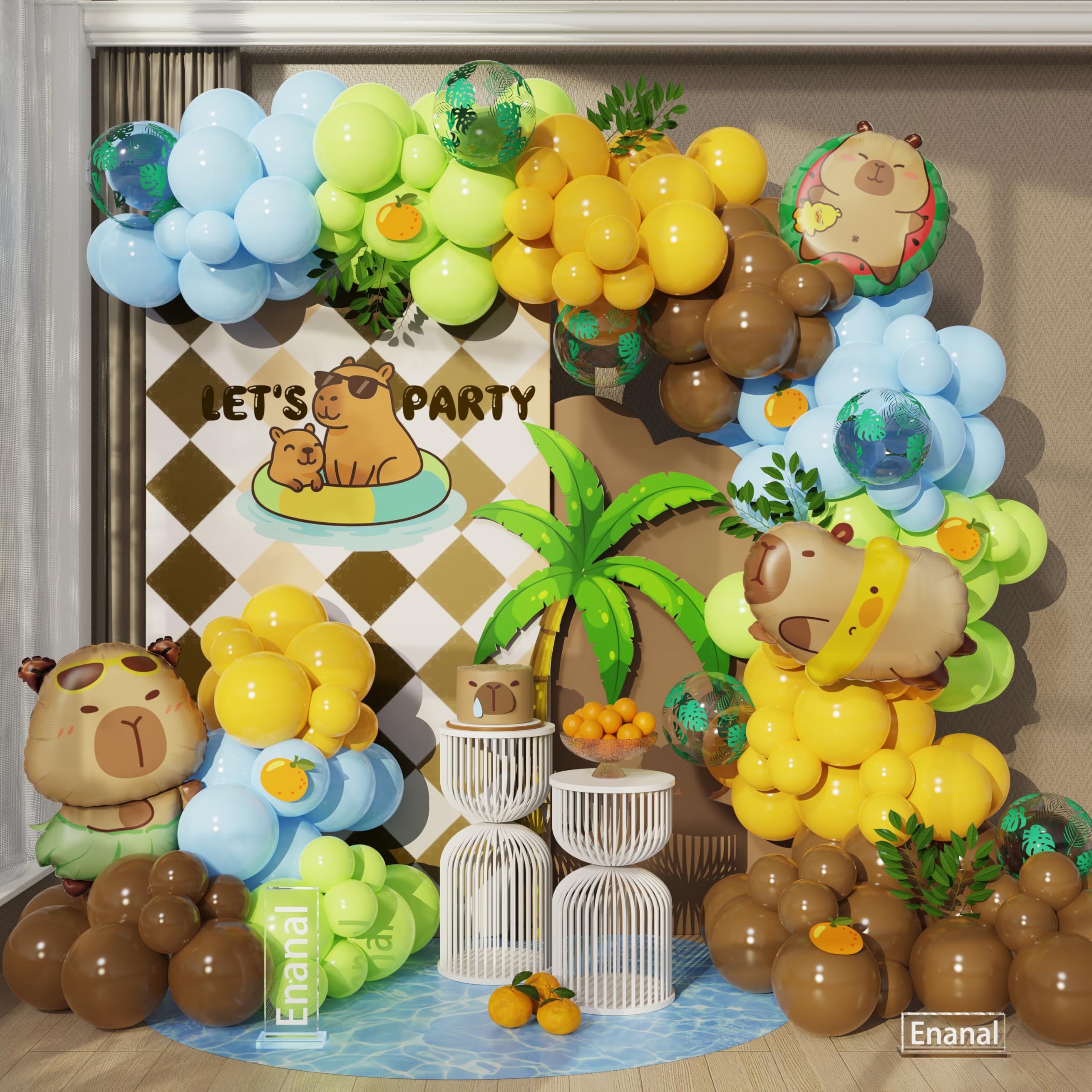 Photo 1 of 171pcs Capybara Birthday Decorations, Brown Blue Green Capybara Balloon Arch Kit, with Cute Capybara Balloons for Capybara Party Supplies Gender Reveal Baby Shower Summer Party Decor