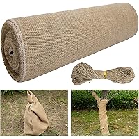 15.7in x 19.7ft Natural Burlap Tree Wrap Rolls- Burlap Fabric Tree Trunk Protector- Burlap Plants Wrap Bandage with Ropes- Fr