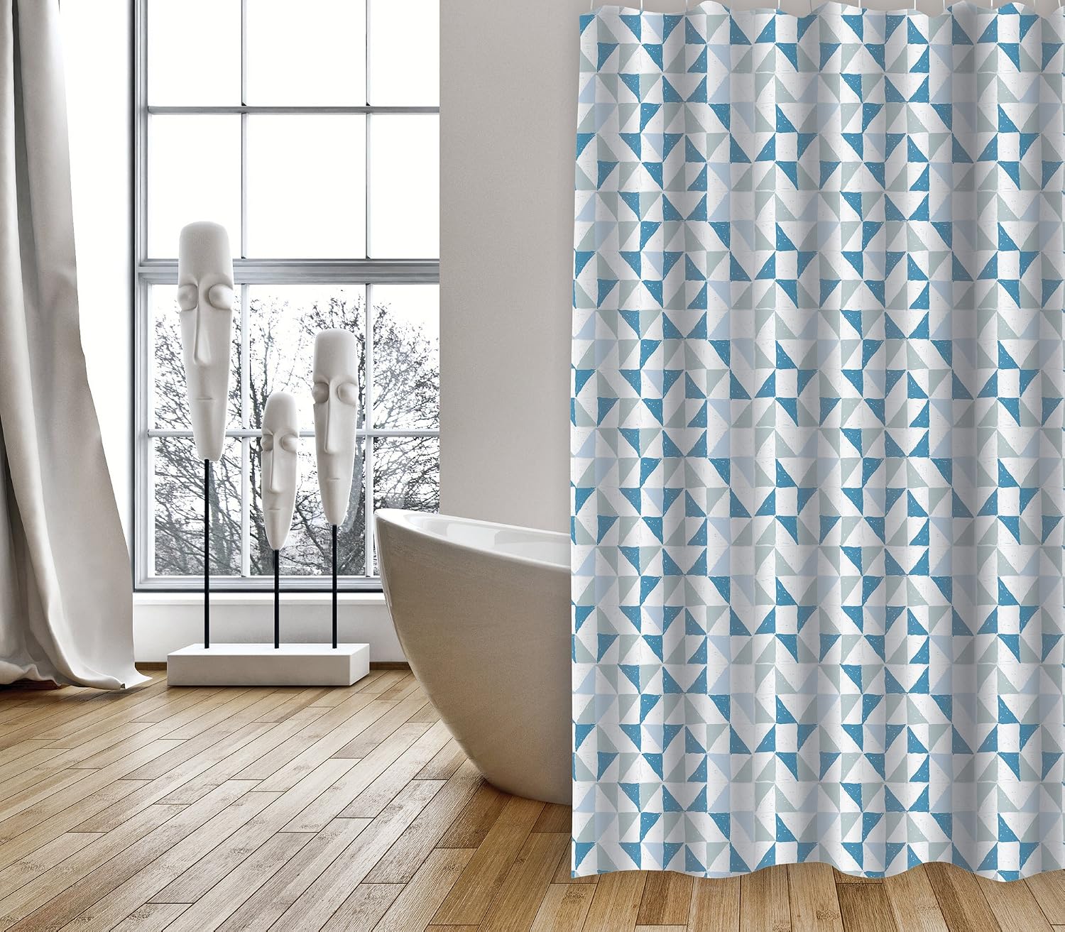 MSV Cotexsa Premium Duschvorhang „Thika“ – 180x200 Cm, Blau-weiß, 100% Wasserdicht, Schimmelresistent – Mit 12 Ringen