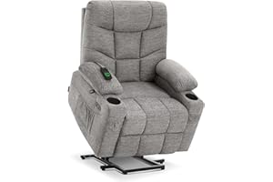 MCombo Power Lift Recliner Chair with Extended Footrest for Elderly People, Fabric 7287 (Light Grey, Medium-Regular)