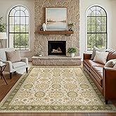 8x10 Area Rug Machine Washable Boho Rug for Living Room,Ultra-Thin Low Pile Carpet,Lightweight Indoor Printed Rug,Non Slip Floral Area Rug for Bedroom, Dining Room, Home Office,Green