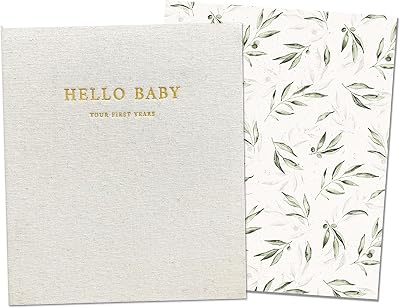 Peachly Unisex Memory Book Minimalist First Year Keepsake Olive Linen
