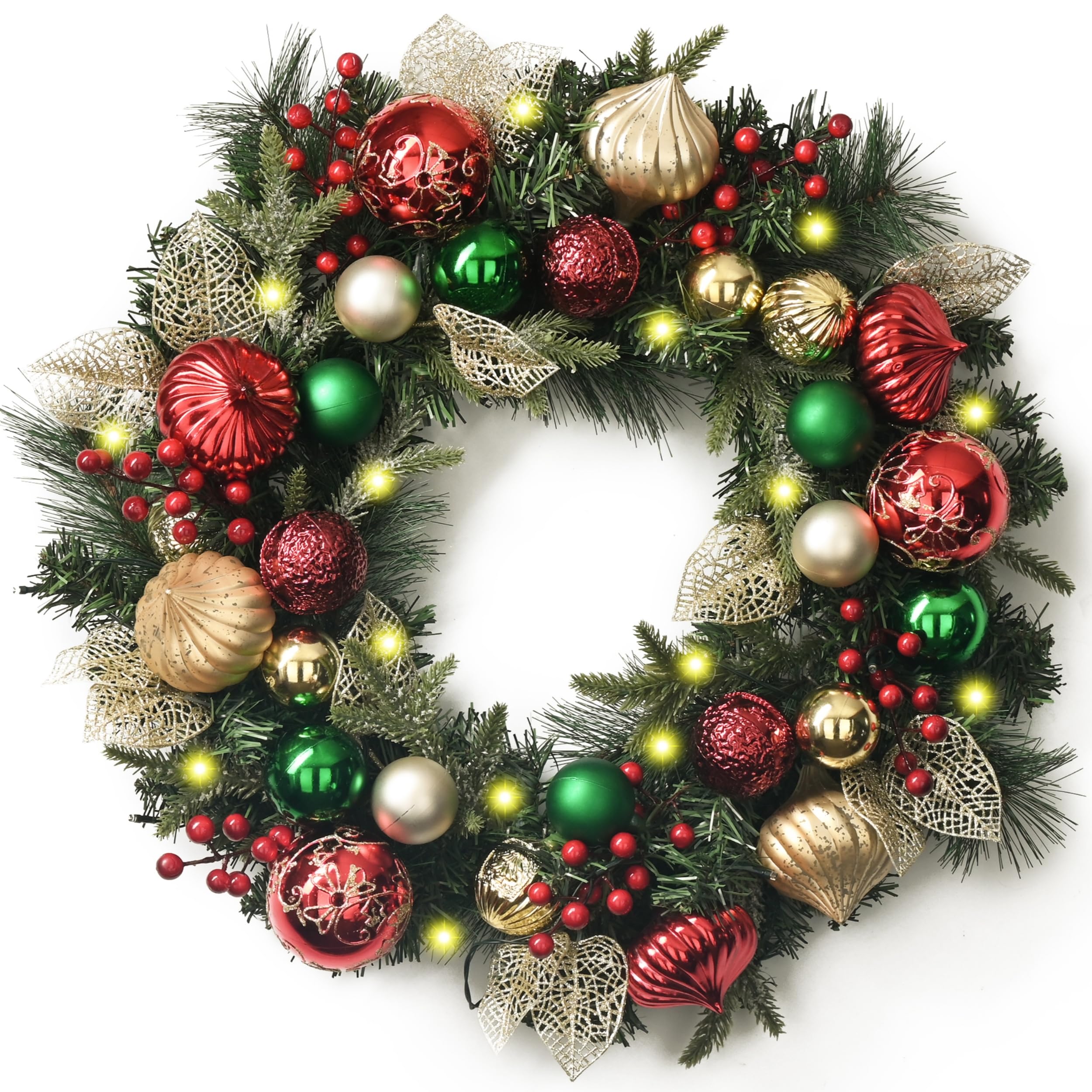 Photo 1 of ** SOLD AS IS NO RETURN/REFUNDS**SEE COMMENTS!
Valery Madelyn 24'' Pre-Lit Christmas Wreath for Front Door with Light, Collapsible Lighted Outdoor Christmas Wreath with Red Green Gold Xmas Ball for Home Porch Fireplace Window Holiday Decor
