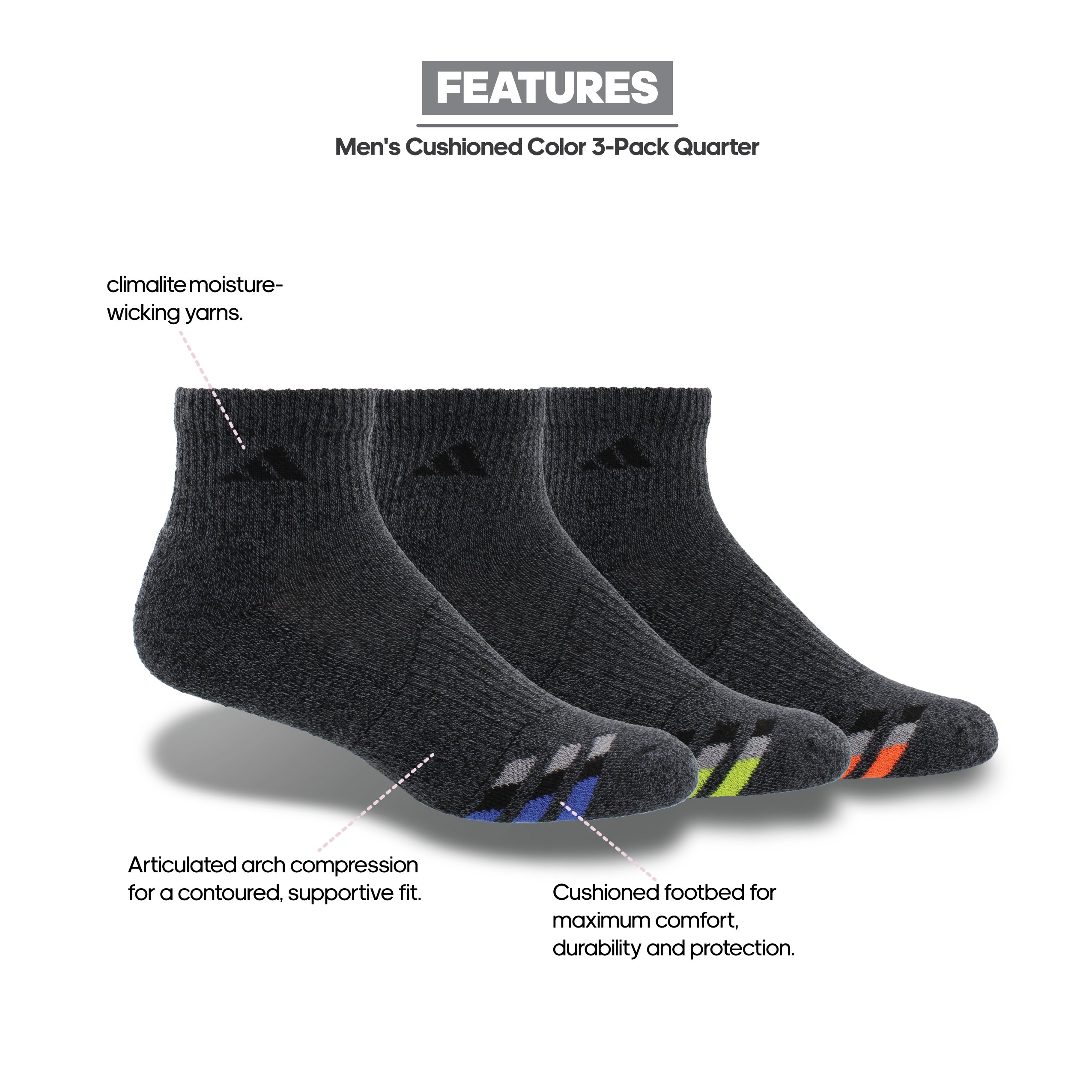 adidas Men's Cushioned Quarter Compression Socks (3Pack) ExerciseN