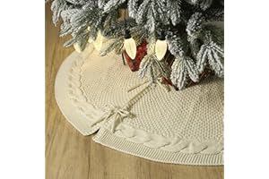 MASNEST Knitted Christmas Valentine Tree Skirt,36 Inches Cream Tree Skirt, Braided Cable Knit Thick Rustic Christmas Tree Skirt(Cream, 36")