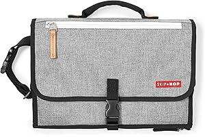 Skip Hop Portable Baby Changing Pad: Pronto Wipe Clean Changing Mat with Built-In Pillow and Wipes Dispenser, Grey Melange