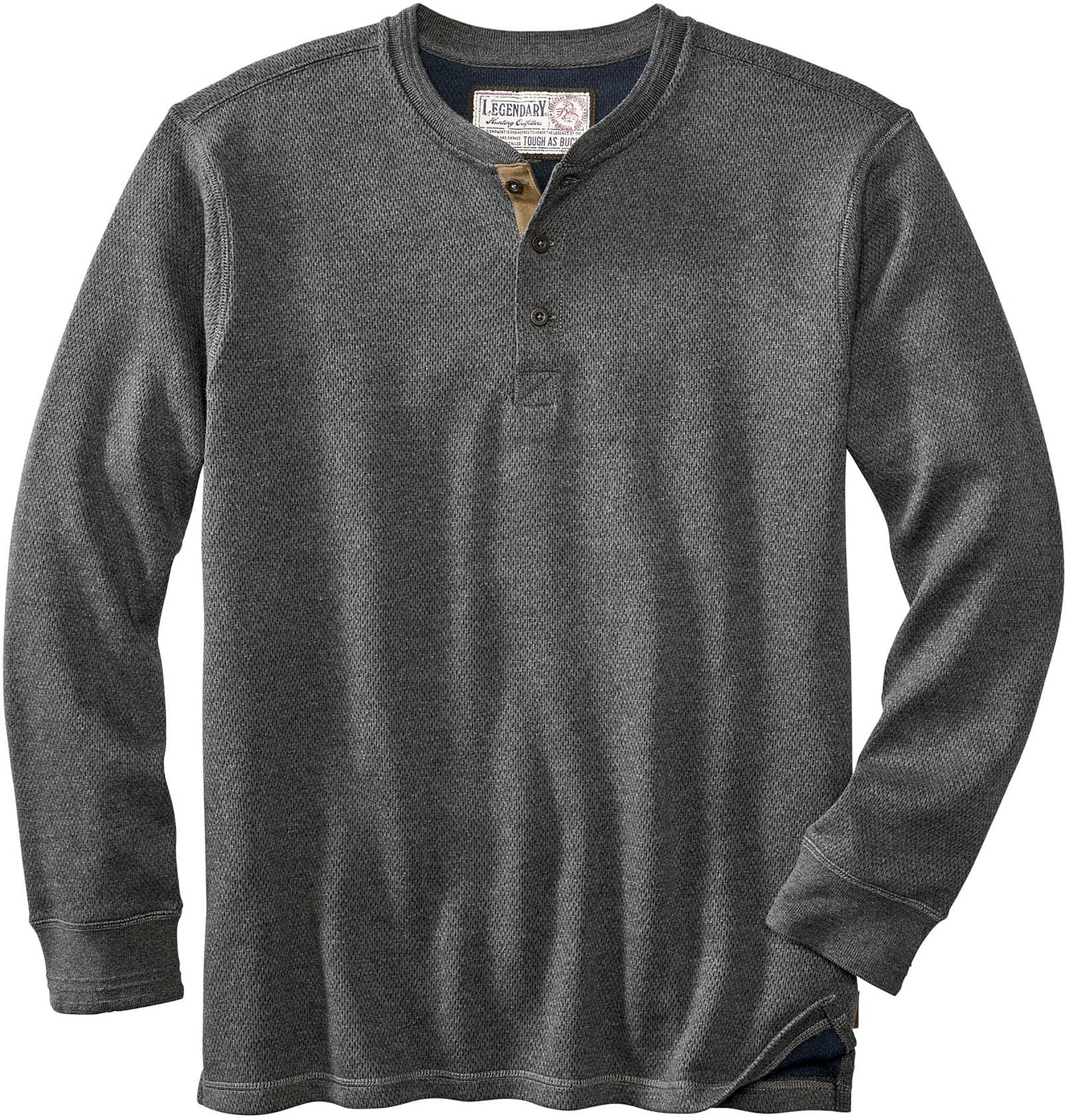 Legendary Whitetails Mens Henley Long Sleeve Thermal Heavyweight Shirt, Charcoal Heather, XL Image