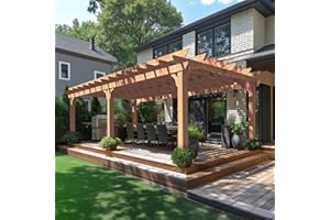 MUPATER 12x20 FT Retratable Wooden Pergola Gazebo for Patio Stakes, Quality Supported Structure, Snow and Wind Supported, Outdoor Pergola Garden Shelter Cedar Framed for Backyard,Deck,Garden