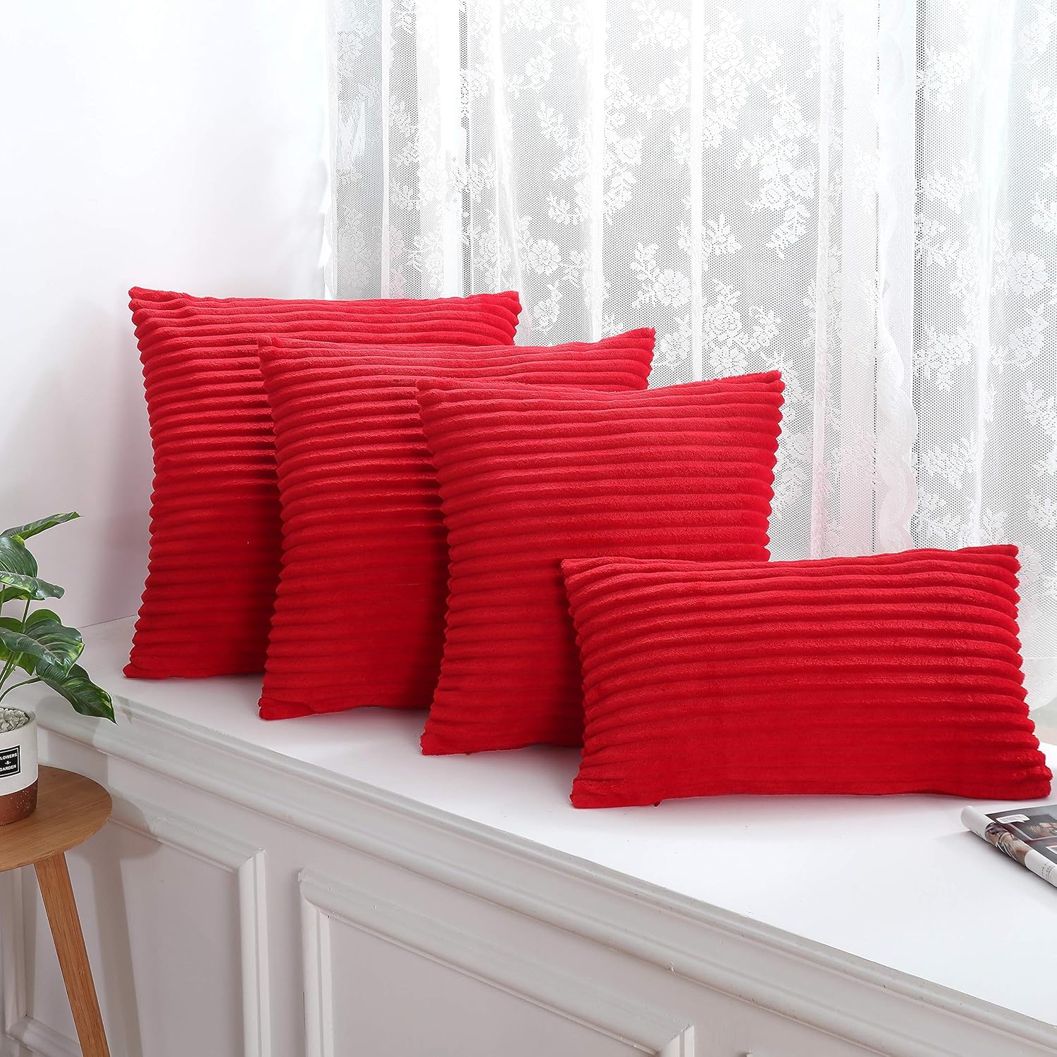 Special SG Glory Pack of 2,Supersoft Square Textured Decorative Throw Pillow Cover Cushion Covers Pillowcase, Home Decor Decorations for Sofa Couch Bed Chair(Red,18x18 Inches): Home & Kitchen