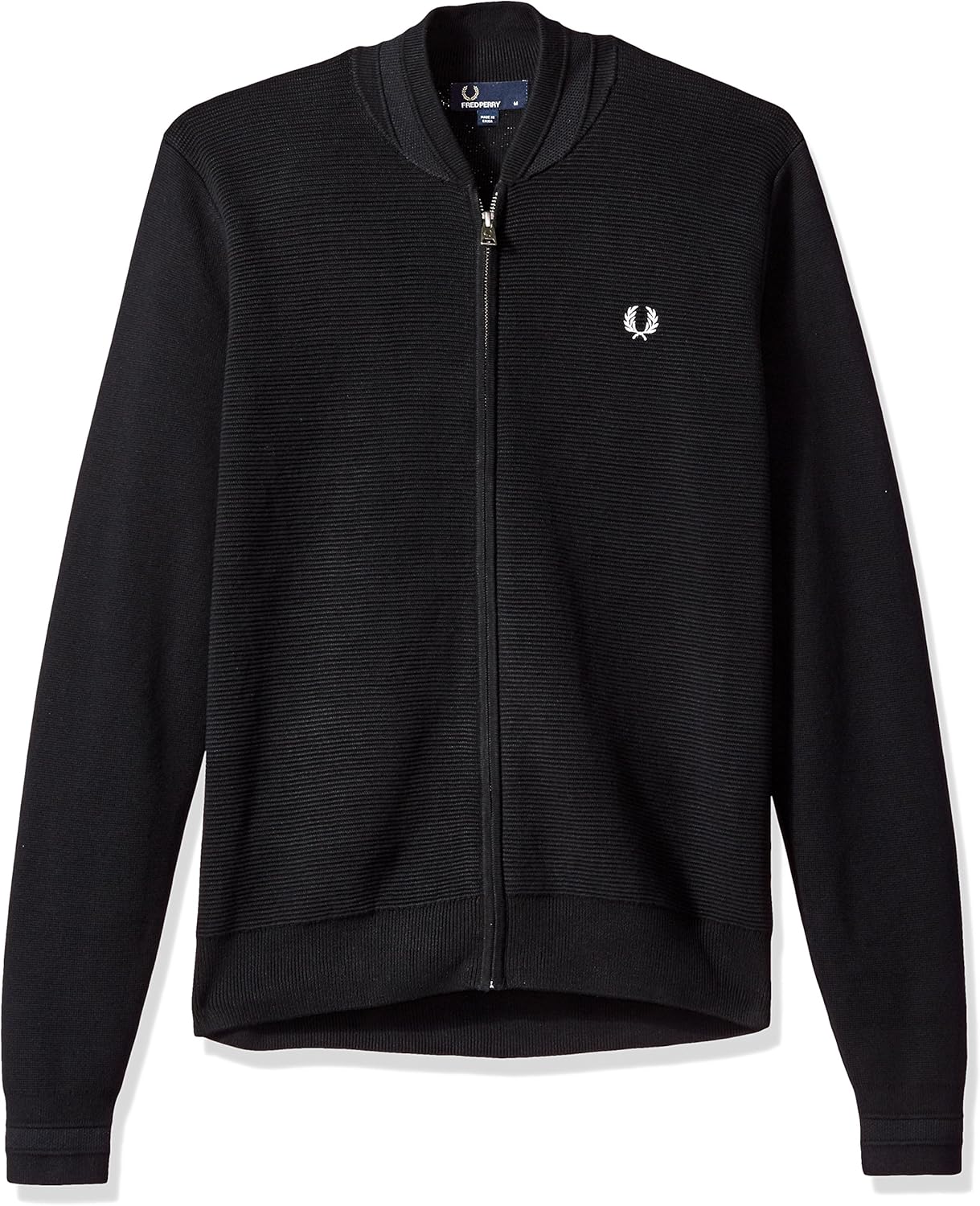 Fred Perry Men's Bomber Neck Zip Thru Cardigan, Black, Small at Amazon Menâs Clothing store
