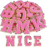 ASTARON 26 Pcs Self Adhesive Letter Patches Chenille Letters Stickers, A-Z Embroidered Applique Patches Alphabet Cloth Patch for Clothes, Bags, Hat, Phone Case, DIY Accessories (Medium Pink)