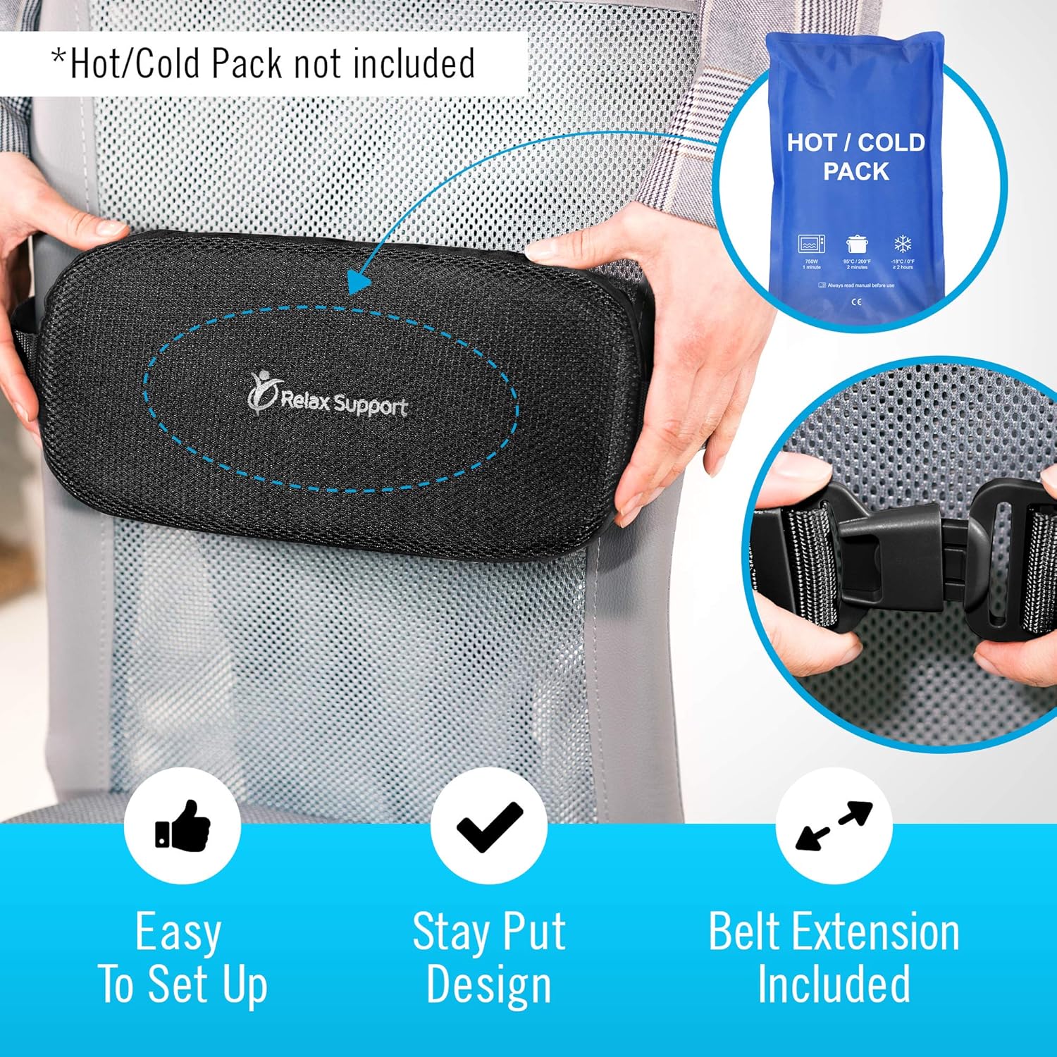 Car Seat Lumbar Roll Support Pillow RS5 by RELAX SUPPORT Lower Back Support Cushion Driving Posture Corrector Adjustable Pillow w/Multiple Inserts for 6 Customized Firmness Levels for a Pain Free Back: Health & Personal Care