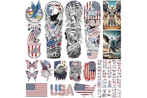 Aresvns Independence Day Temporary Tattoo, USA Flag Sleeve Tattoo, Red White and Blue Party Supplies, 4th of July, Memorial Day, Labor Day Decorations Tattoos Patriotic Tattoos