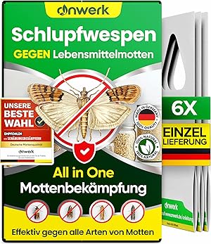 anwerk® Schlupfwespen gegen Lebensmittelmotten - 6 Karten à 1 Lieferung - Effektiv Lebensmittel Motten bekämpfen - Alternative zur Mottenfalle, Mottenspray, Pheromonfalle (6X Karten à 1 Lieferung)