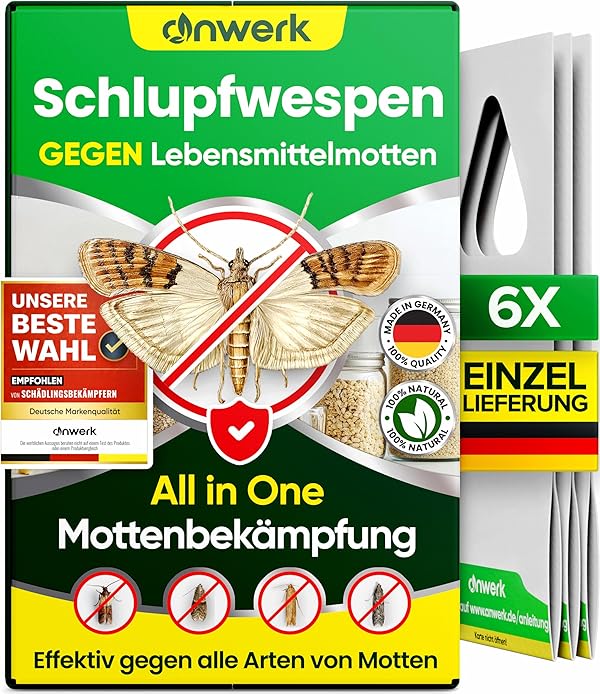 anwerk® Schlupfwespen gegen Lebensmittelmotten - 6 Karten à 1 Lieferung - Effektiv Lebensmittel Motten bekämpfen - Alternative zur Mottenfalle, Mottenspray, Pheromonfalle (6X Karten à 1 Lieferung)