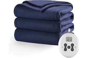Sunbeam Royal Ultra Fleece Heated Electric Blanket Twin Size, 84" x 62", 12 Heat Settings, 12-Hour Selectable Auto Shut-Off, Fast Heating, Machine Washable, Warm and Cozy, Admiral Blue