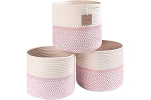 voten Cube Storage Baksets Bins 11x11’’ Fit 12x12’’ Organizer Bookcases Shelving,Stylish&Durable Woven Cotton Basket Containers for Organizing 3-Pack Off White/Mixed Pink