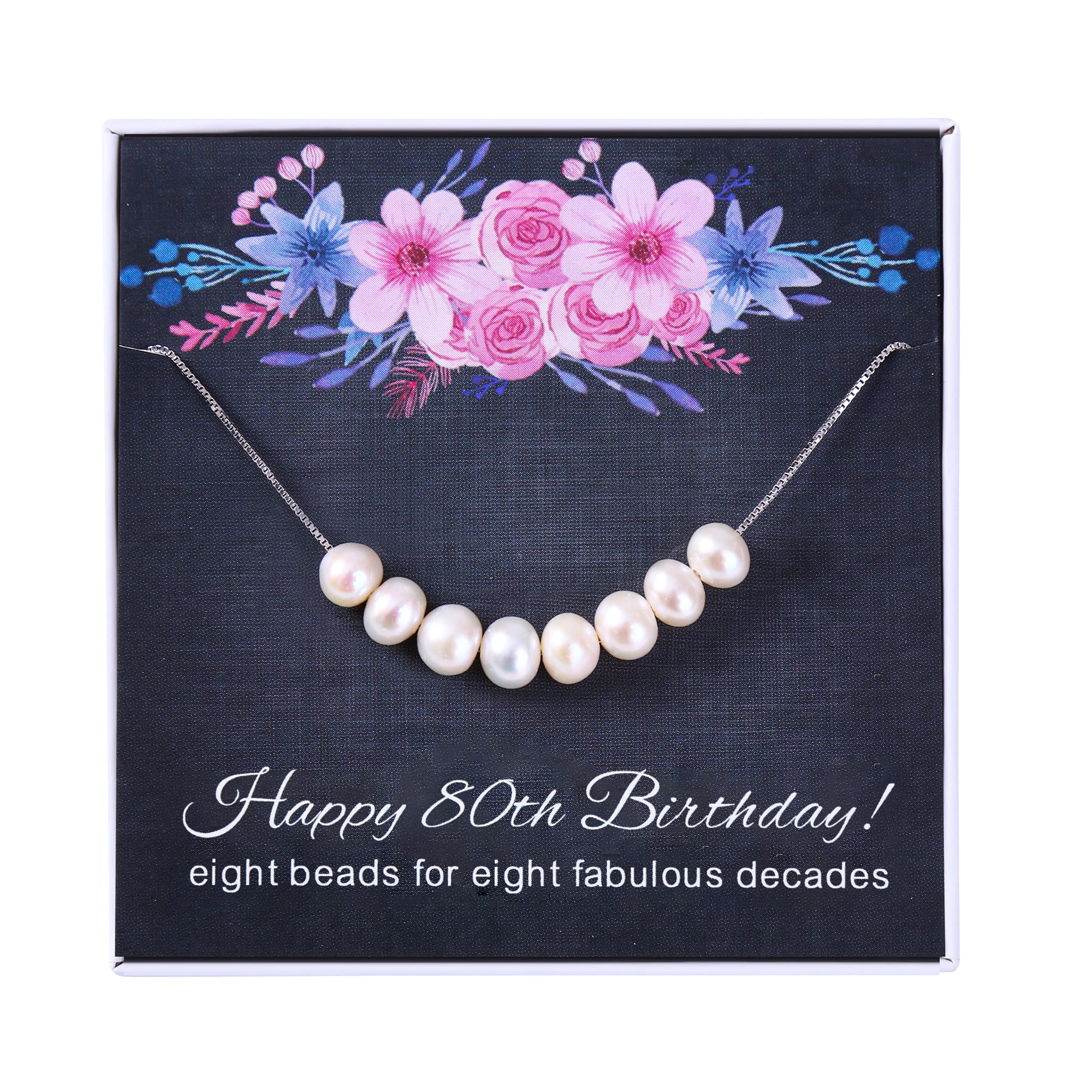 ALoveSoul 80th Birthday Gifts for Women - 925 Sterling Silver Necklace, 8 Pearls Necklace Gift for Her, Birthday Gift Ideas for Women