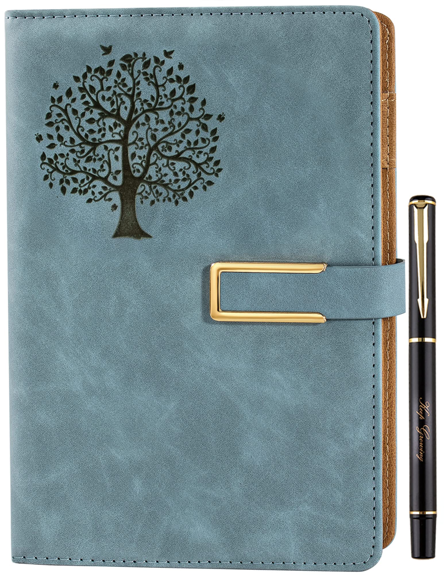 Farfume Ruled Refillable Notebook Premium Tree of Life A5 Journal, 21cm x 14.5cm Hardback Faux Leather Notebook, 100GSM Magnetic Buckle Journal (Tree of Life-Sky Blue)