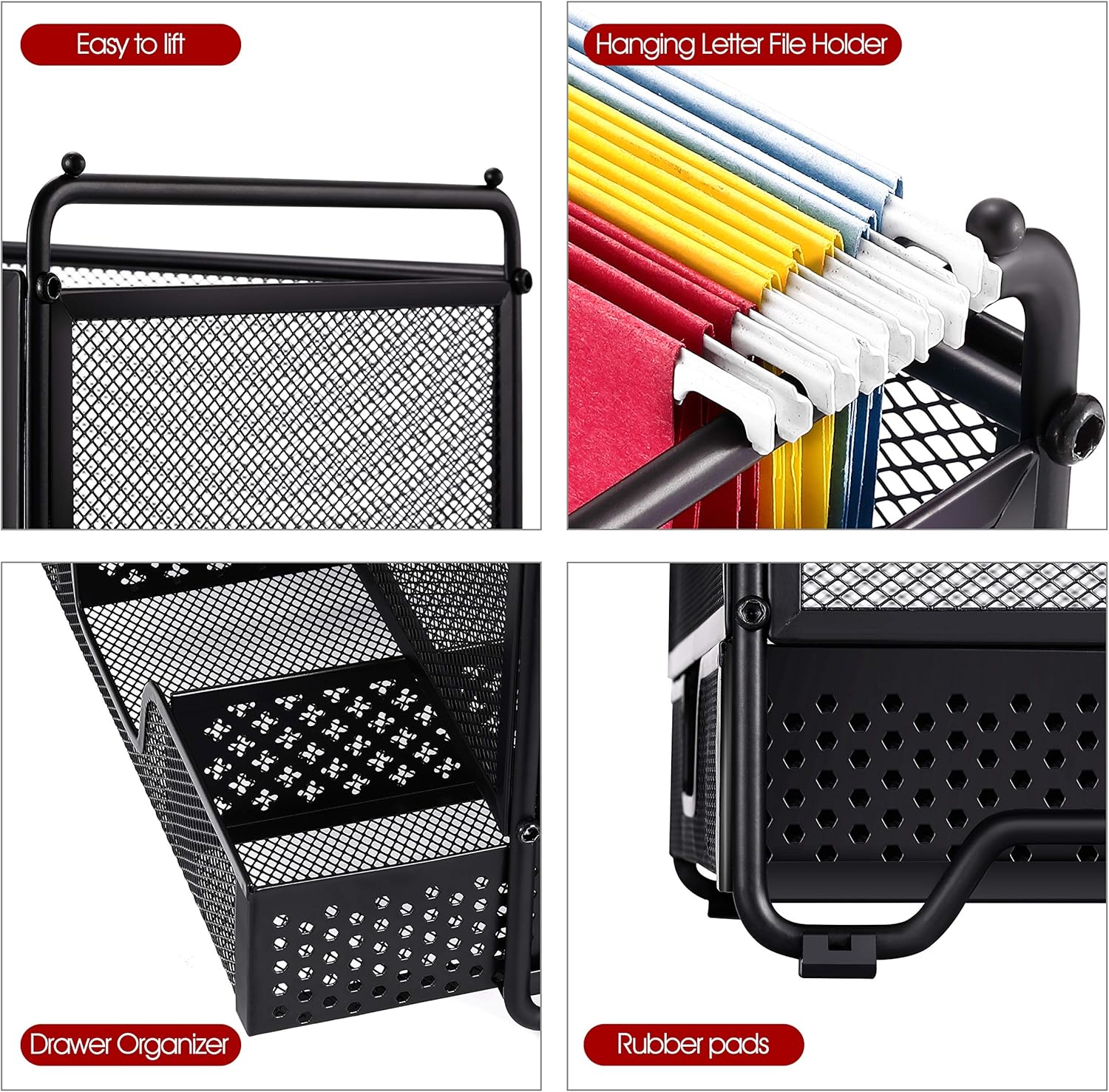 Simple Trending Desk Hanging File Box Storage Bin Organizer with Drawer Organizer for Letter/A4 Office File Folder Holder, Black: Home Improvement