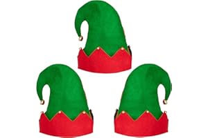 Moon Boat 3Pack Christmas Elf Felt Hat - Jingle Bells Xmas Holiday Party Costume Favors Gifts Accessoriess