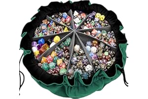 SIQUK Large Dice Bag with Pockets Big Capacity Dice Bag Drawstring Dice Pouch DND Dice Storage Bag for RPG MTG Table Games, Hold Over 300 Dice, Dark Green