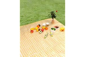 OLNIEZZL Extra Large Picnic Blanket Waterproof for Outdoors,87"×87" Gingham Blanket Foldable Giant Picnic Mat for Pack Grass Sandproof Big Beach Blanket Travel Camping Accessories with 4 Ground Stakes,Yellow
